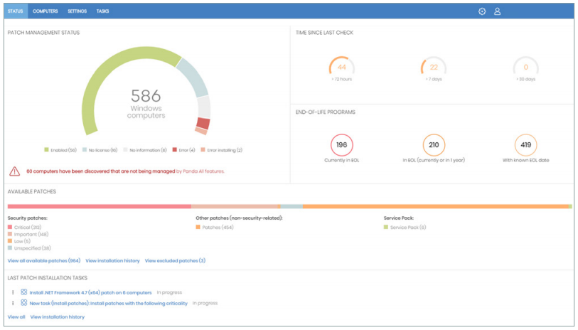 Figure 1: Patch Management organization status - main dashboard