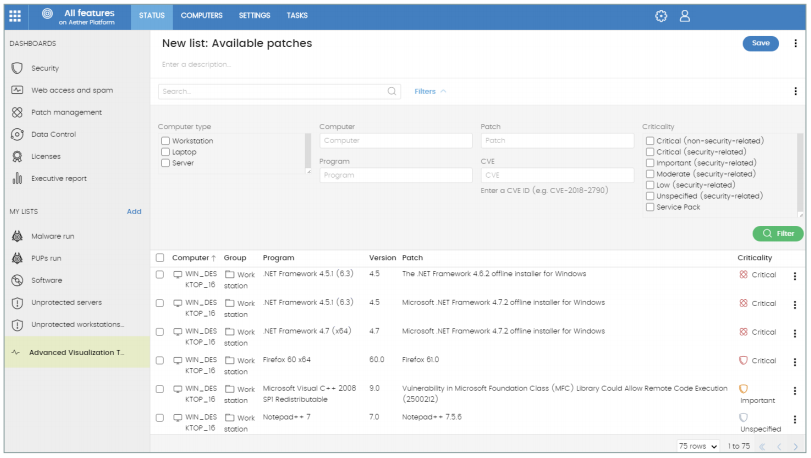 Figure 2: Available patches - Patch Management